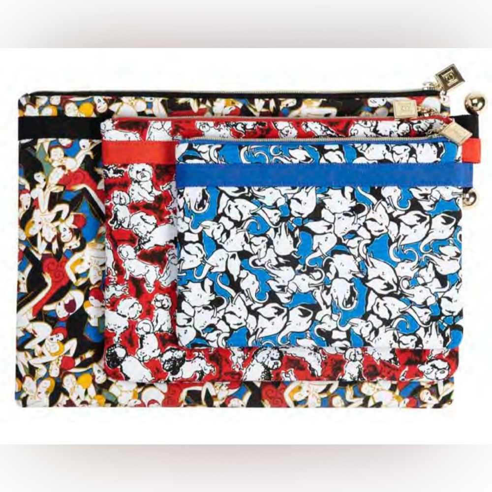 Target NM Carolina Herrera Colorful Print Pattern Cosmetic Travel Bags 3pcs Set